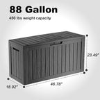 ROJIK Outdoor Storage Housing Deck Box - Waterproof Patio Furniture, Garden Tools, Cushions, Pool Accessories Storage Bench with Lockable Lid and Side Handles (Black 88 Gal) - Image 2