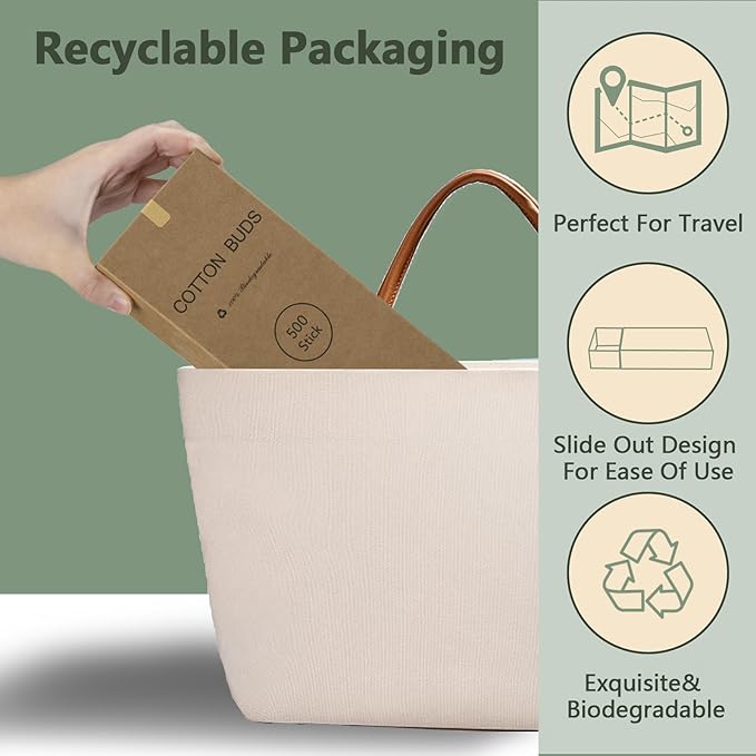 500 Count-Bamboo Double-Tipped Cotton Swabs, Organic & Biodegradable Ear Buds - Image 6