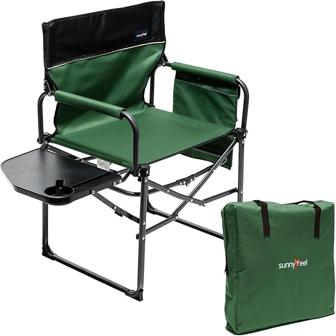 SUNNYFEEL Camping Directors Chair, Heavy Duty,Oversized Portable Folding Chair with Side Table, Pocket for Beach, Fishing,Trip,Picnic,Lawn,Concert Outdoor Foldable Camp Chairs by SunnyFeelCamping