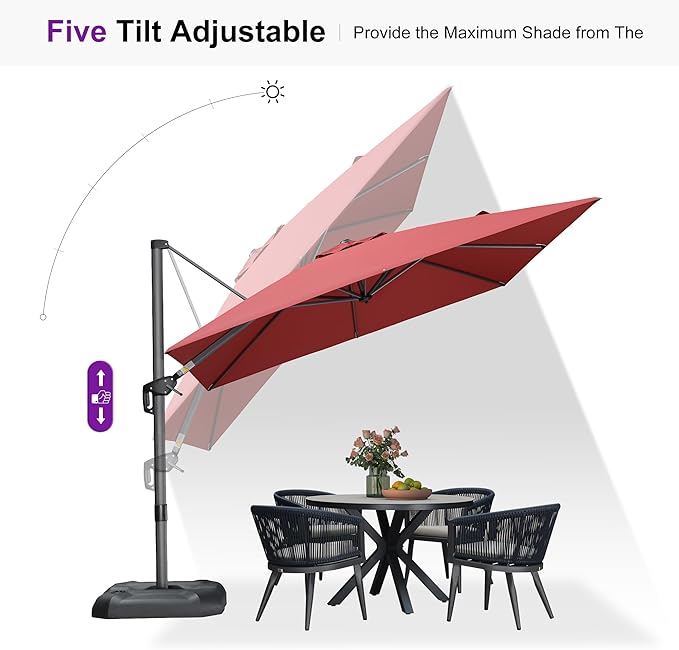 PURPLE LEAF 9 Feet Square Cantilever Umbrella Patio Umbrella with Base Outdoor Umbrella Aluminum Offset with 360-degree Rotation for Garden Deck Pool Patio Terra - Image 6
