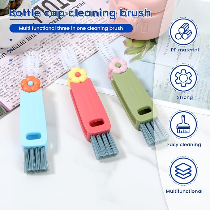 6 Pack 3 in 1 Cup Lid Cleaning Brush, 180° Rotatable Bottle Brush Gap Cleaner - Image 3