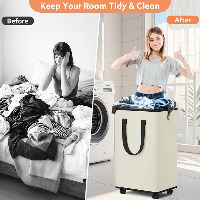 Laundry Basket with Wheels, Collapsible Laundry Baskets, Laundry Hamper with - Image 4