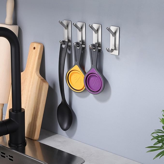 Taozun Upgraded 4-Pack Brushed Stainless Steel Adhesive Hooks - Image 8