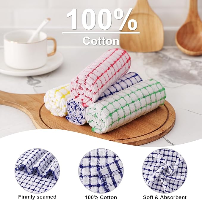 Kitinjoy Cotton 16 Pack Kitchen Towels and Dishcloths Sets, 16 x 25 Inch & 12 X - Image 2