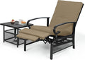 Oakcloud Adjustable Outdoor Lounge Chair Metal Patio Relaxing Recliner Chair Set with Bistro Table and Removable Cushions(Brown) by OckcloudPatioFurniture