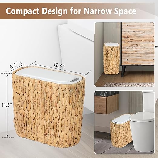 Boho Kitchen Trash Can with Lid, 3.5 Gallon Automatic Small Rattan Trash Can - Image 5