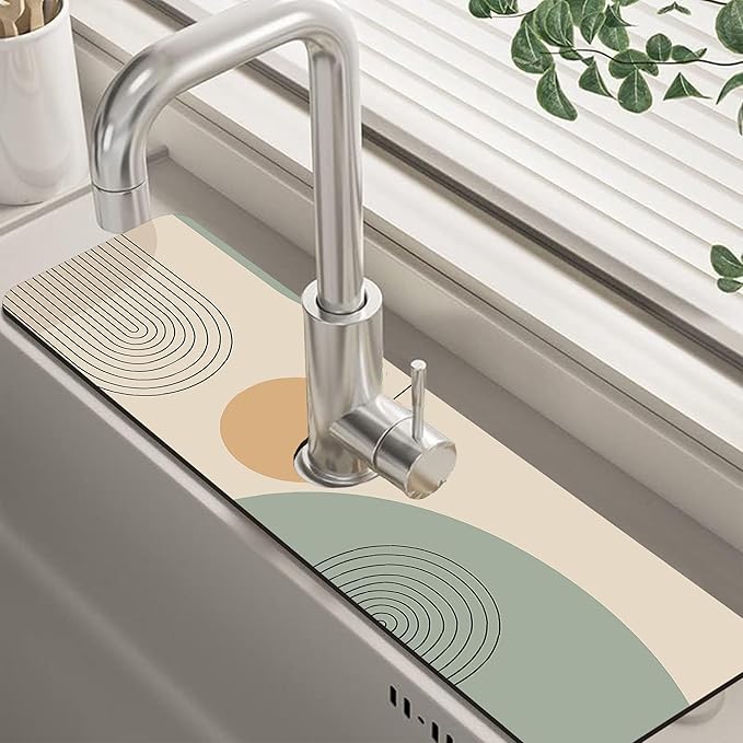 Abstract Minimalistic Geometric Kitchen Sink Splash Guard Mat Absorbent Fast by Unknown