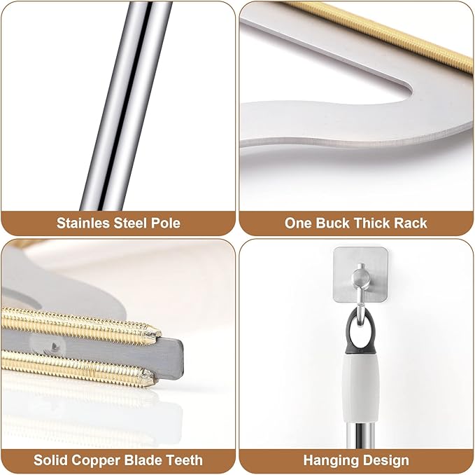 47“ Adjustable Long Handle Carpet Rake Pet Hair Remover, Reusable Large Metal - Image 6