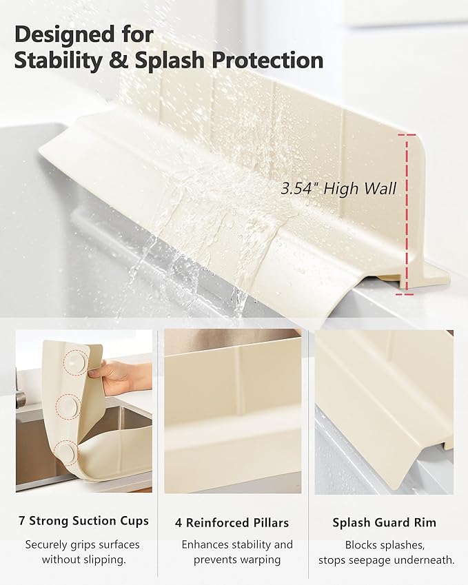 Kitchen Sink Splash Guard 23" Self-Draining Silicone Water Guard - Image 3