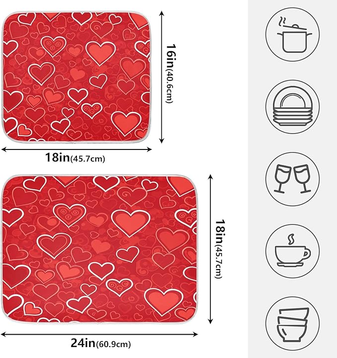 Red Hearts Cute Dish Drying Mat - Image 2