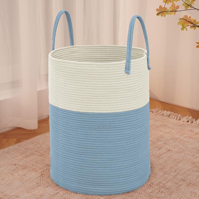 Large Woven Laundry Basket Hamper, 100L Cotton Rope Storage Bin by JMvicyroam