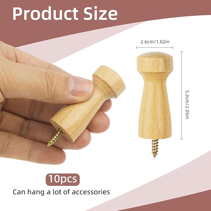10PCS Wooden Shaker Peg Wood Screw-on Shaker Pegs 2 Inch Wood Wall Hooks Racks - Image 2
