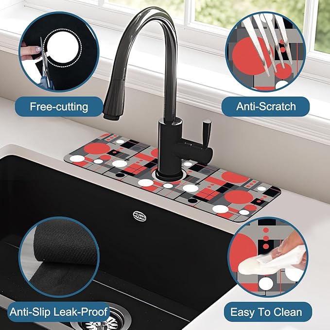 Abstract Geometric Sink Faucet Absorbing Mat Vintage Tile Super Absorbent Fast - Image 4
