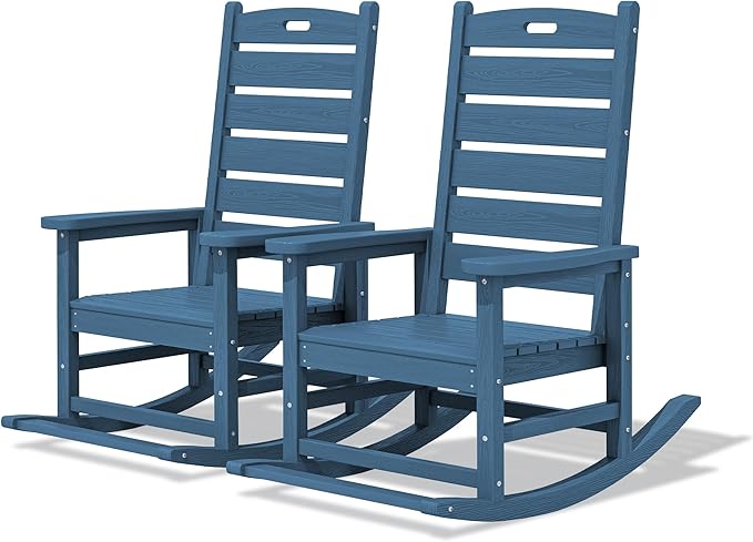 SERWALL Outdoor Rocking Chair Set of 2, Oversized Rocking Chair with Footboard for Adults, HDPE All Weather Resistant Rocking Chairs for Patio, 350lbs Weight Capacity, Navy by SERWALL