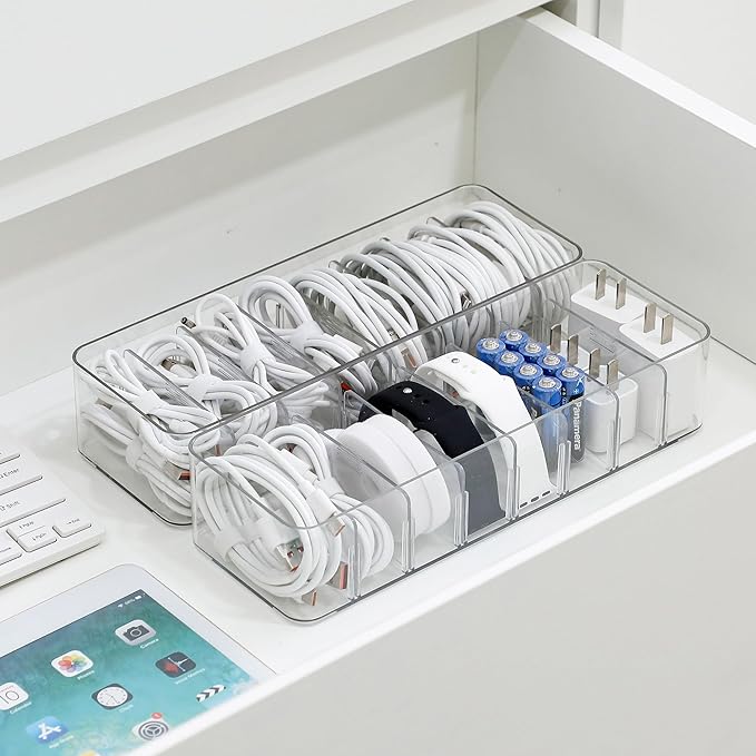 2 Pack Cable Cord Storage Box, Plastic Desk Drawer Organizer Case - Image 7