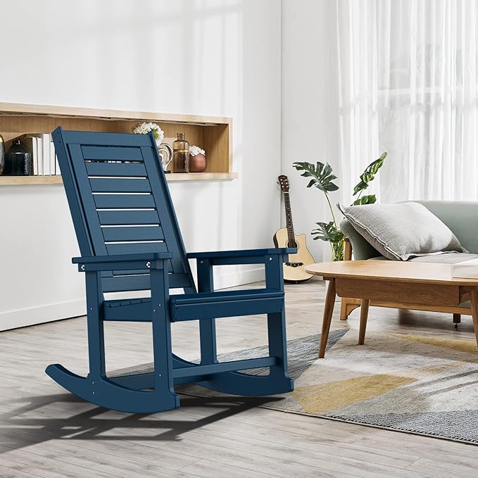GREENVINES Outdoor Rocking Chairs | Porch Rocker | HDPE Plastic | Blue | Oversized Rockers | High Back | Big & Tall | Ladder Back | for Patio Outside Backyard Balcony Garden - Image 2