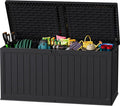 JUMMICO 270 Gallon Outdoor Storage Deck Box with Divider, Double Wall Storage Box with Lockable Lid for Garden Tools, Pools Supplies (Black) by JUMMICO