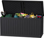JUMMICO 270 Gallon Outdoor Storage Deck Box with Divider, Double Wall Storage Box with Lockable Lid for Garden Tools, Pools Supplies (Black) by JUMMICO