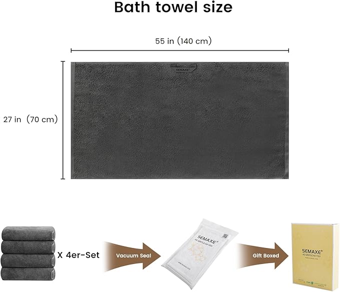 SEMAXE Grey Bath Towels Set of 4, 100% Cotton Luxury Bathroom Towels, and - Image 2
