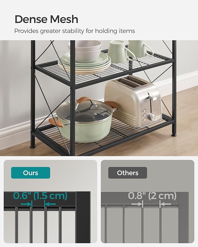 SONGMICS 4-Tier Metal Storage Rack, Shelving Unit with X Side Frames, Dense Mesh, 12.6 x 23.6 x 44.3 Inches, for Entryway, Kitchen, Living Room, Bathroom, Industrial Style, Ink Black UBSC164B01 - Image 5