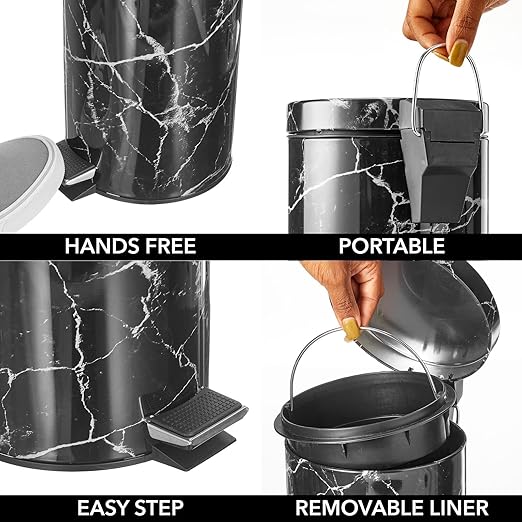 mDesign Extra Small Modern 3-Liter/.7 Gallon Round Metal Lidded Step Trash Can - Image 5
