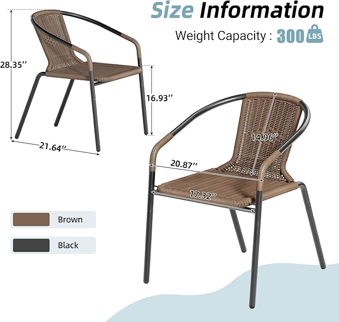 Amopatio Outdoor Dining Chairs Set of 4, Stackable Patio Chairs, Rattan Wicker Patio Dining Chairs Set of 4, Bistro, Deck, Yard, Porch, Brown - Image 5