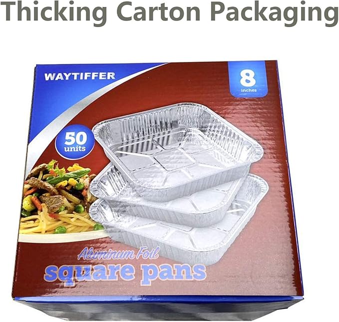 50pack- 8 x 8 Aluminum foil Pans Disposable, Heavy Duty Square baking Cake Pans - Image 4