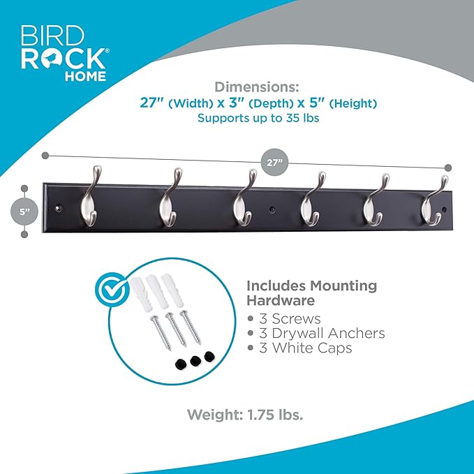 BIRDROCK HOME Oval Hook Coat and Hat Rack | 6 Hooks | 2 Pack | Wall Mount | - Image 3