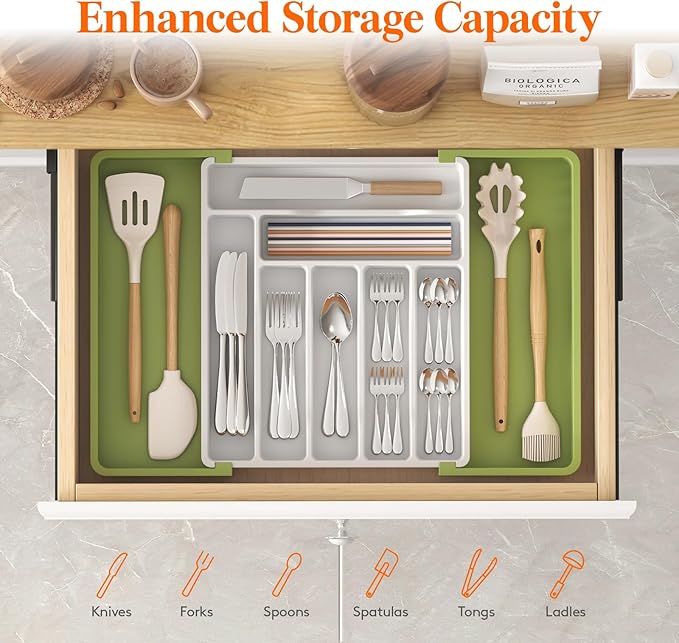 Lifewit Utensil Organizer for Kitchen Drawer, Expandable Cooking Silverware Tray - Image 2