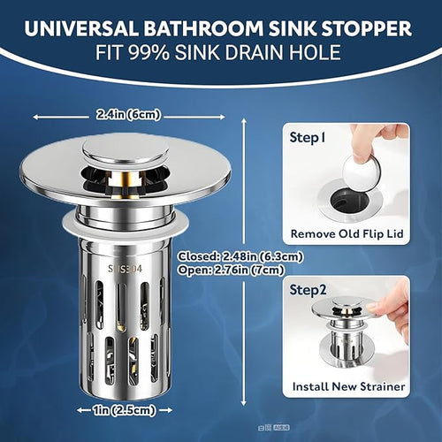 2 Pack Bathroom Sink Drain Strainer, Universal Sink Stopper - Image 2