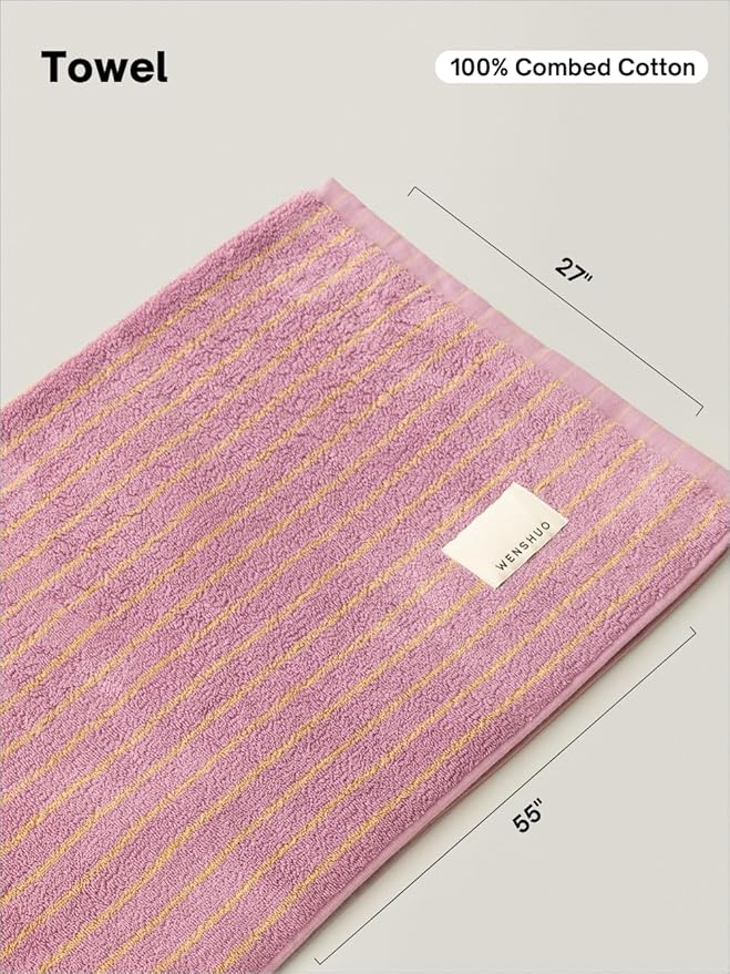 WENSHUO Bubble Purple Tulips-Striped Pure Cotton Bath Towel, 100% Combed Cotton - Image 2