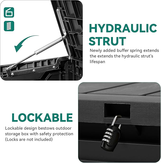 YITAHOME 100 Gallon Resin Deck Box, Weather Resistant Outdoor Storage Box, Lockable Indoor Outdoor Storage for Supplies and Essentials, Black - Image 2
