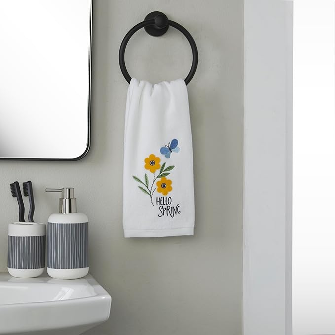 SKL Home Hello Spring Flowers 100% Cotton 3D Embroidered 2pc Hand Towel Set - Image 4