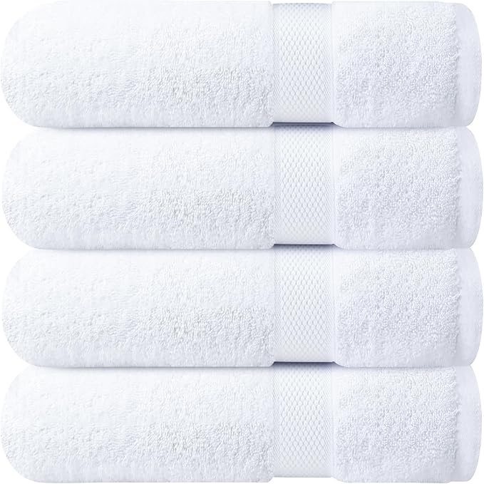 Infinitee Xclusives Luxury 100% Ring-Spun Cotton White Bath Towels Set of 4 – by InfiniteeXclusives