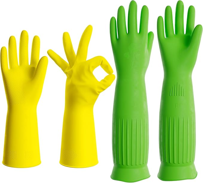 PrettyCare 2 Pairs Rubber Cleaning Gloves long & short by PrettyCare