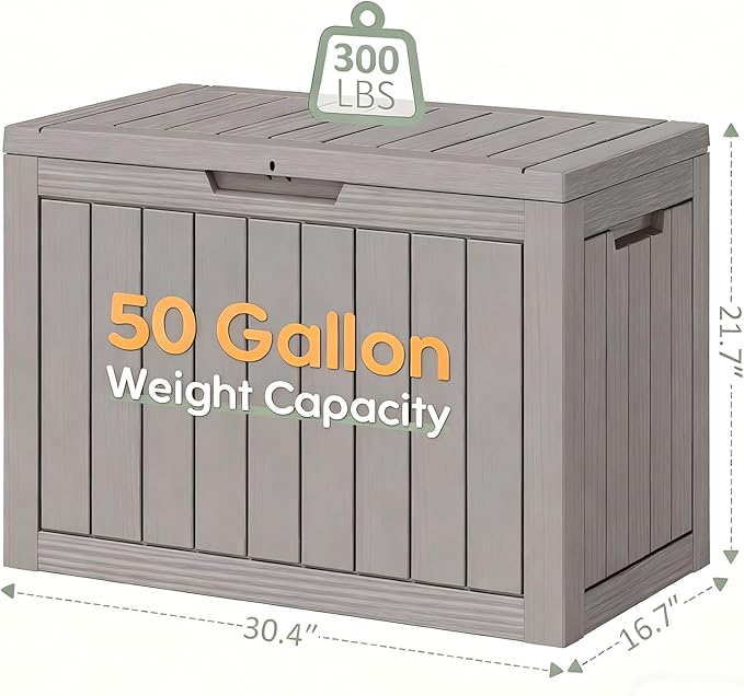Outdoor Storage Box, Resin Deck Boxes Indoor and outdoor, Waterproof Storage Box Lockable Lid (Grey, 50 Gallon) - Image 2