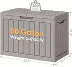 Outdoor Storage Box, Resin Deck Boxes Indoor and outdoor, Waterproof Storage Box Lockable Lid (Grey, 50 Gallon) - Image 2