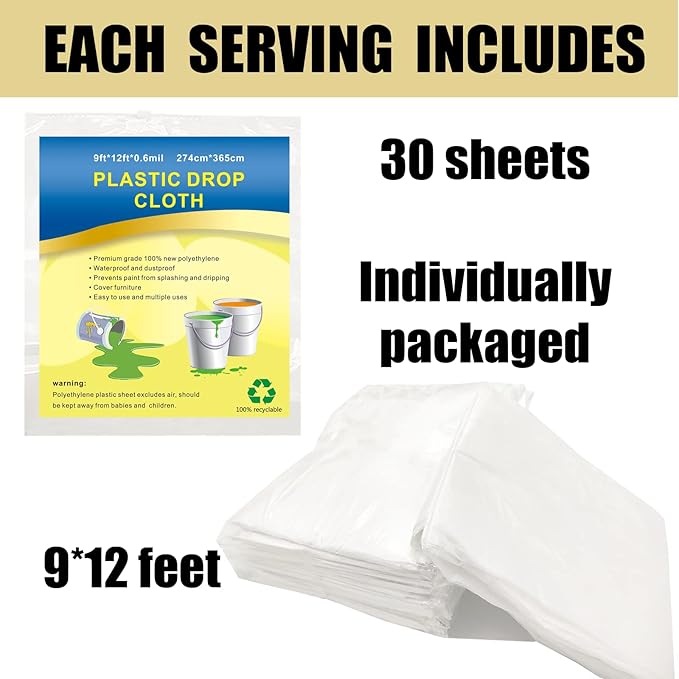30 Pieces Plastic Drop Sheets for Painting, Waterproof and Dust-Proof Clear - Image 2