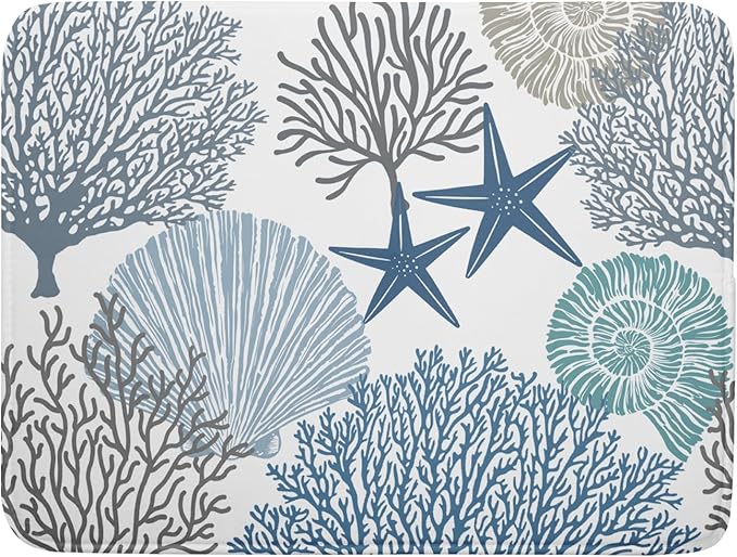 Blue Coral Dish Drying Mat 18x24 Inch Absorbent Reversible Summer Beach Drying by Kawani