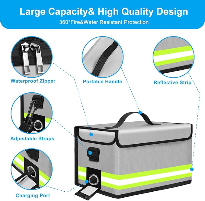 12 Cell Large Capacity Lipo Battery Bag, Fireproof Explosionproof Safe Storage - Image 4