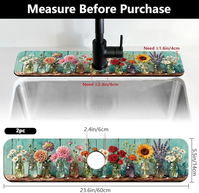 2 Pcs Kitchen Sink Splash Guard Faucet Mats Colored Glass Vases - Image 2