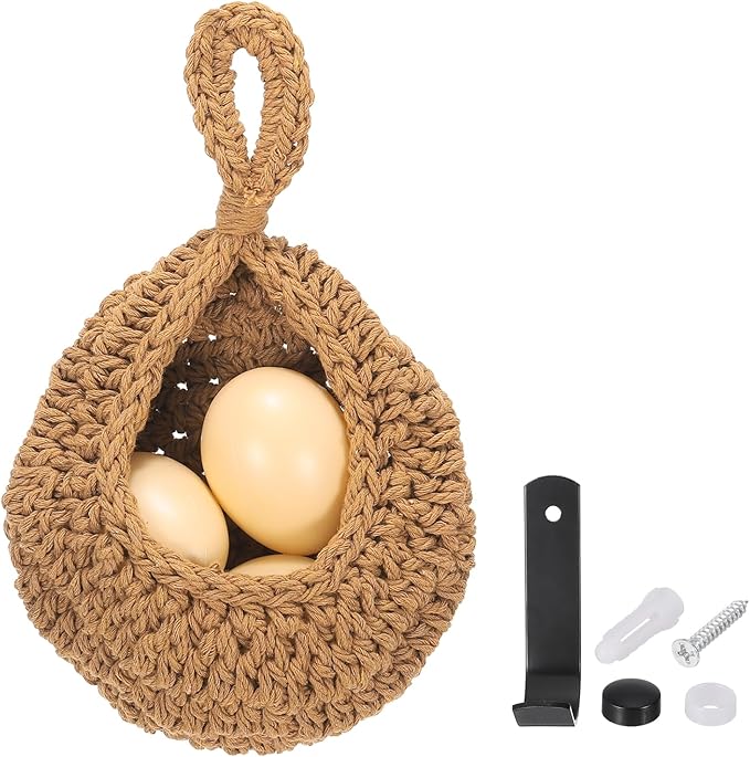 uxcell Hanging Fruit Baskets for Kitchen, Hand-Woven Wall Hanging Storage Jute by uxcell