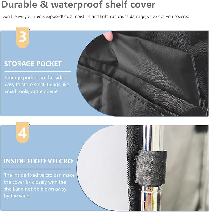 Waterproof Shelf Cover,Outdoor 600D Heavy Duty Dustproof Storage Shelves Cover,36''x14''x72'' Shelf Covers for Wire Shelving with Zippers,Storage Rack Covers with Clear Front - Image 6