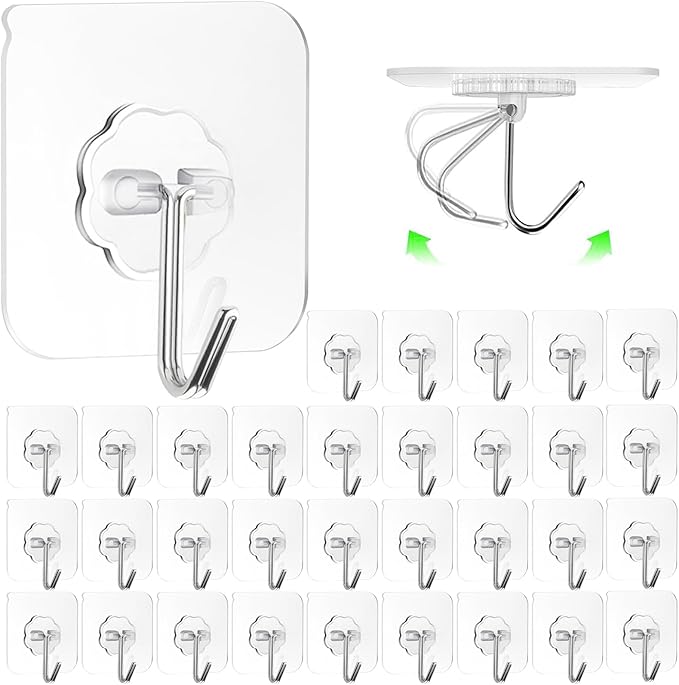ZESLMG Adhesive Wall Hooks for Hanging, 32 Pack Self Sticky Hooks Heavy Duty by ZESLMG