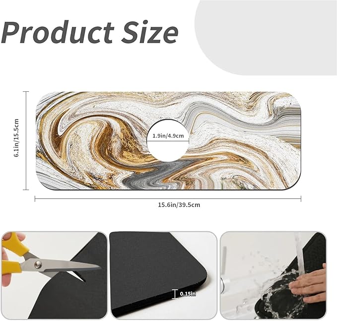 Kitchen Sink Splash Guard，White-grey gold marble Faucet Mat Sink Gadgets-Super - Image 3