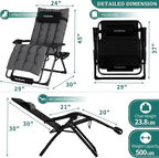 UDPATIO Oversized Zero Gravity Chair 33In XXL Patio Reclining Chair with Cushion, Outdoor Folding Recliner with Pillows, Cup Holder, Foot Rest & Padded Headrest, Support 500LB (2, Dark Grey-XL) - Image 3