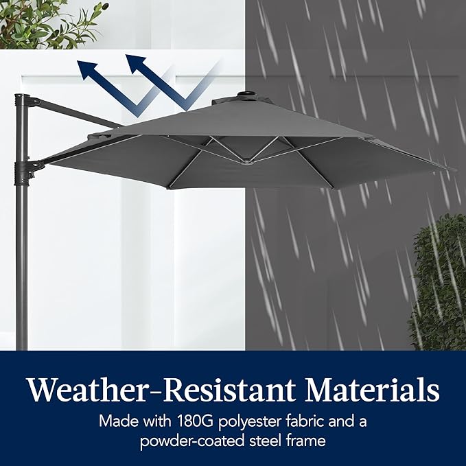 Best Choice Products 10ft Offset Cantilever Hanging Market Patio Umbrella, Smooth 360° Rotation, 8 Sturdy Ribs, Easy Adjustment - Gray - Image 5
