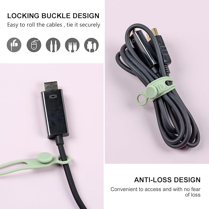 OneLeaf 30Pcs Cord Organizer, Silicone Cable Ties Reusable, Cord Ties - Image 6