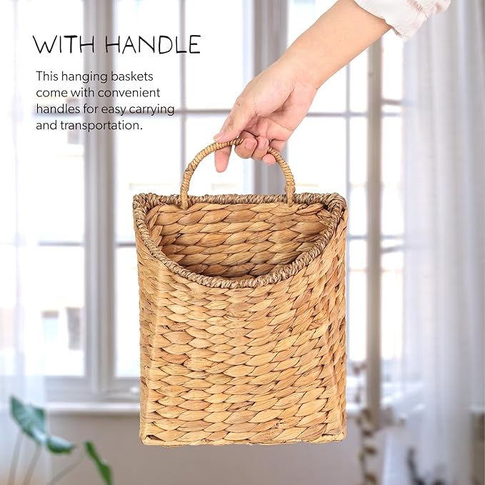 Woven Hanging Water Hyacinth Baskets, Hanging Wall Wicker Basket, Handmade - Image 5