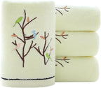 Pidada Hand Towels Set of 4 Embroidered Bird Tree Pattern 100% Cotton Absorbent by Pidada